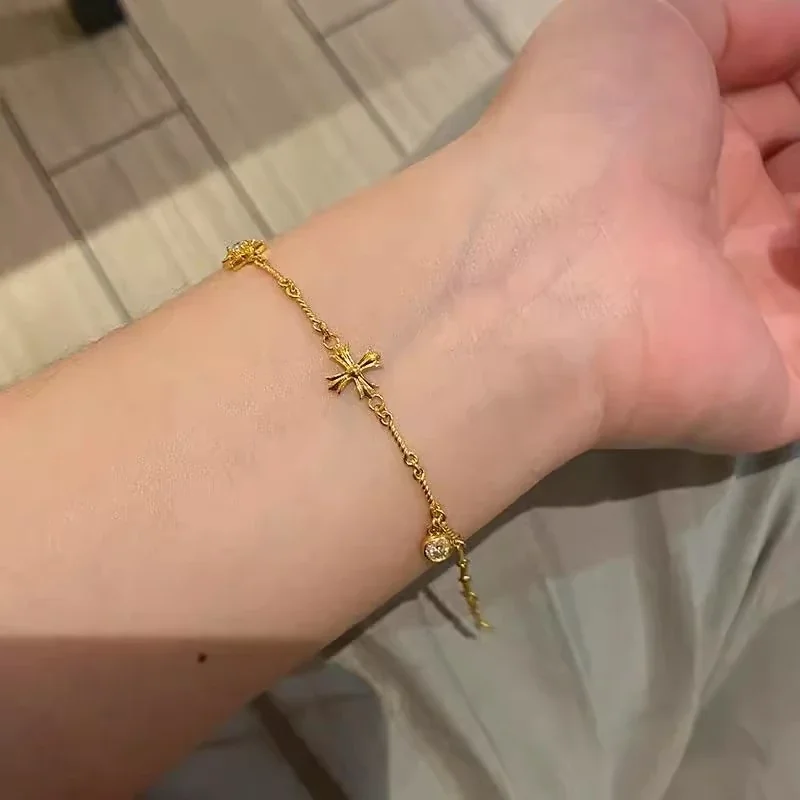 Gilded Star Cross Gold-Plated Copper Chain Bracelet