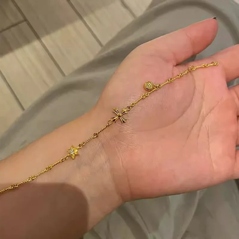 Gilded Star Cross Gold-Plated Copper Chain Bracelet