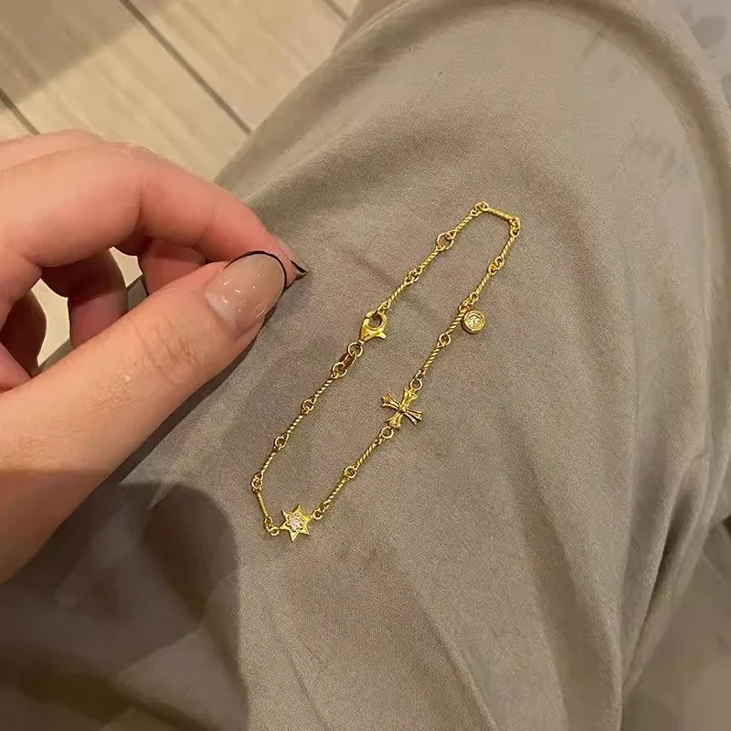 Gilded Star Cross Gold-Plated Copper Chain Bracelet