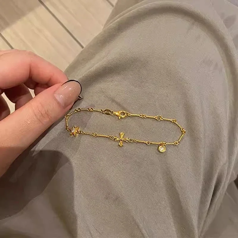 Gilded Star Cross Gold-Plated Copper Chain Bracelet