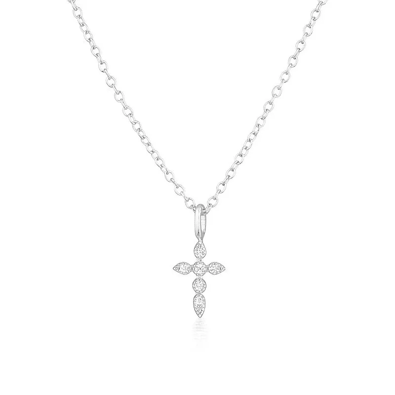 Delicate 925 Sterling Silver Marquise Crystal Cross Necklace