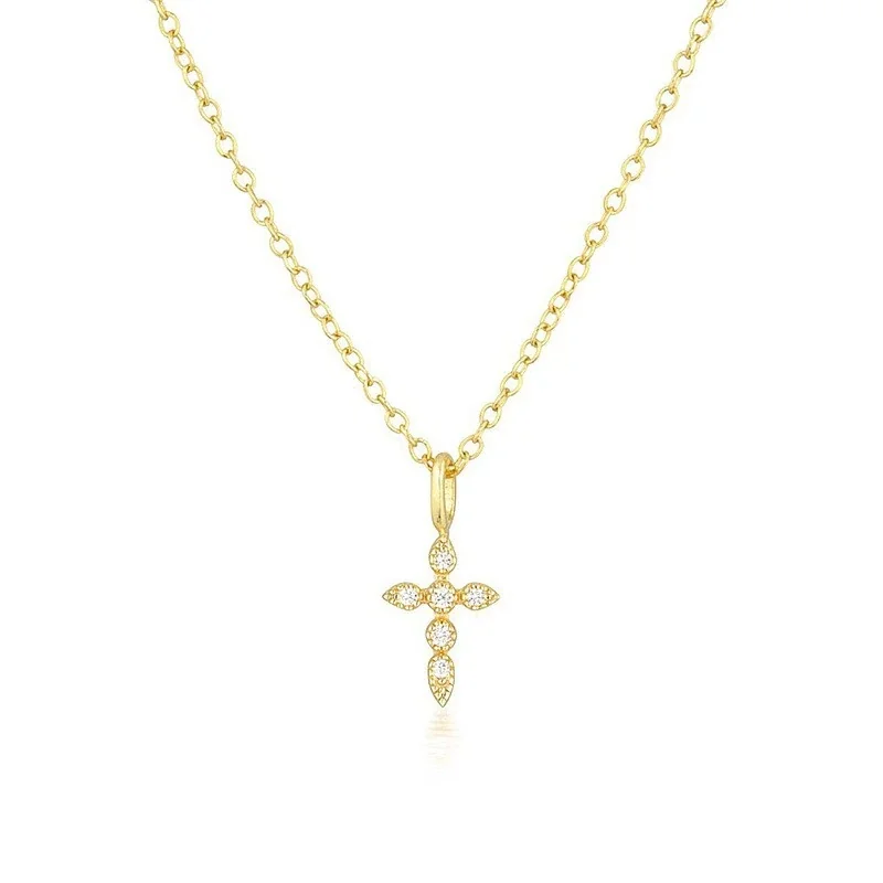 Delicate 925 Sterling Silver Marquise Crystal Cross Necklace